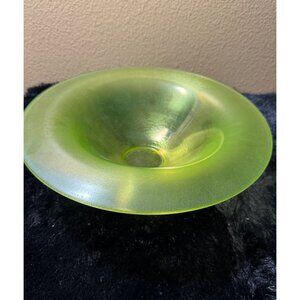 Vintage Uranium Glass Pedestal Bowl  Glows Under UV Light 11" Round